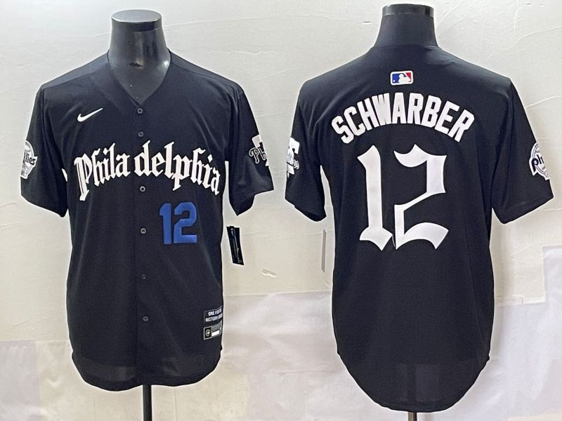 Men 2025 Philadelphia Phillies #12 Schwarber Black Five generations Joint Name Nike MLB Jersey style 3->philadelphia phillies->MLB Jersey